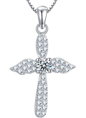 纯正s925纯银项链女闪十字架吊坠