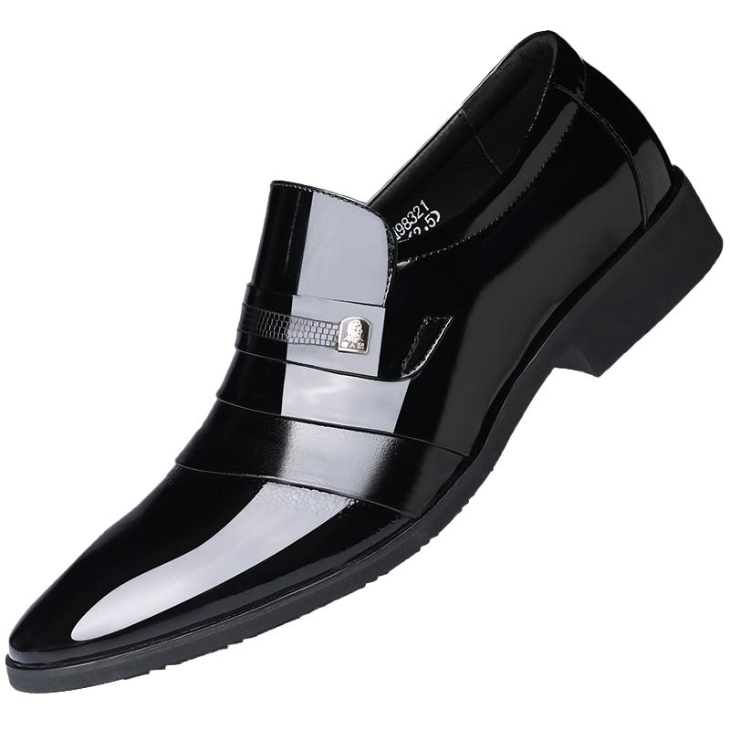 老人头男鞋秋季新款男士商务正装皮鞋透气漆皮尖头英伦风新郎婚鞋