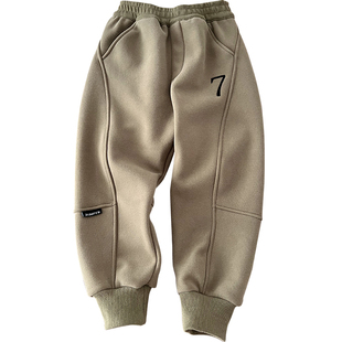 男童时尚一体绒运动裤~中大童加绒卫裤秋冬季加厚收口休闲长裤子