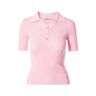 LIME莱茵POLO领坑条显瘦针织套头衫秋新款通勤优雅时尚女短袖