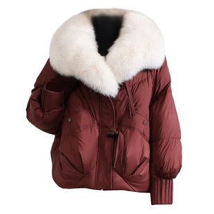 进口狐狸毛领大衣女2025冬优雅淑女加厚保暖鹅绒羽绒服真皮草外套