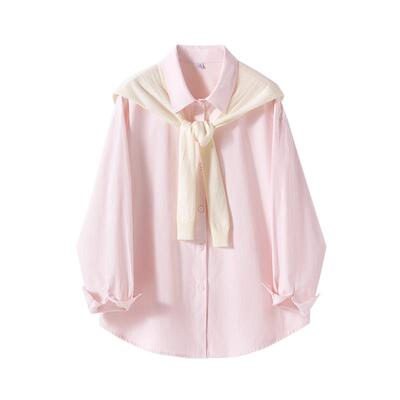 班尼路披肩POLO领长袖衬衫女款春夏新款韩系学院风时尚减龄衬衣Q