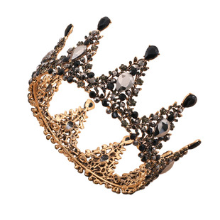 欧美黑色成人生日礼物新娘皇冠头饰儿童圆冠耳环套装婚纱礼服配饰