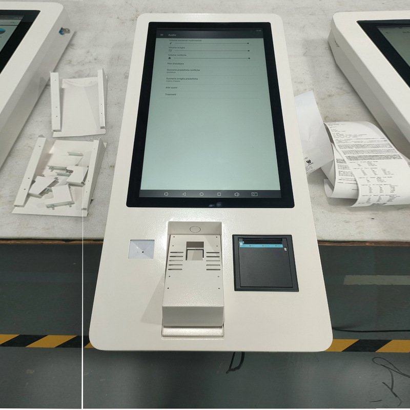 27寸壁挂式自助结算一体机高铁机场地铁售票打印小票餐饮结账大屏