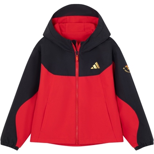 阿迪达斯童装蛇年新年款撞色双拉链运动宽松连帽夹克外套KB0577