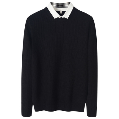 假两件衬衫领毛衣男时尚百搭