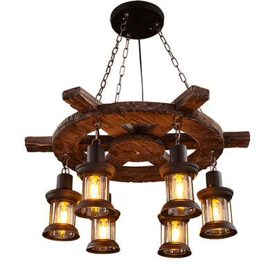 复古工业风餐饮店铺创意实木吊灯