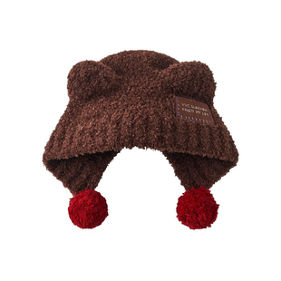 成毅同款VVC糯绒熊耳帽户外保暖针织帽可爱小熊帽子女护耳毛绒帽