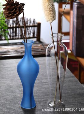 玻璃花瓶摆件透明插花水培花器轻奢餐桌客厅柳叶瓶中式禅意观音瓶