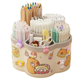 卡皮巴拉笔筒创意可爱旋转笔桶多功能diy办公室桌面收纳盒大容量超大学生儿童男女孩化妆刷收纳轻奢高级感ins