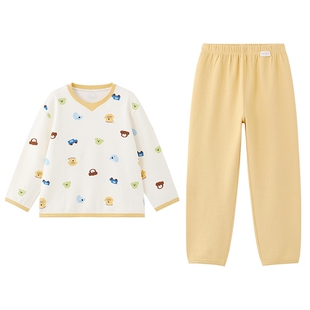 全棉时代25年秋季新款儿童华夫格家居服男女孩宝宝纯棉睡衣裤套装