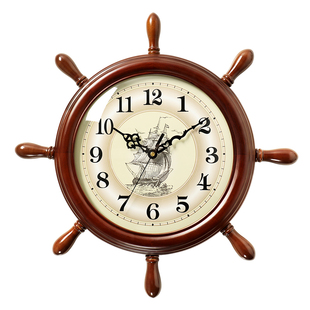 汉时钟表挂钟客厅家用时钟个性创意欧式壁钟静音实木船舵挂钟HW39