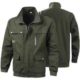 秋冬工作服上衣男耐磨纯棉电焊工防烫劳保服加厚夹克外套军绿色
