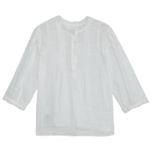 谜底苎麻衬衫七分袖女年夏新品复古风绣花透气衬衣242GC0655