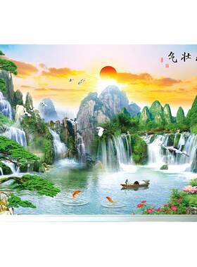 山水画中堂大厅风水画自粘贴壁画