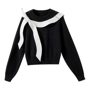 【25K太美了】100%山羊绒 古典浪漫主义大蝴蝶结装饰套头毛衣女