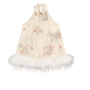 地球店【浮香绘卷】新中式国风刺绣苏绣鸵鸟毛挂脖上衣套装