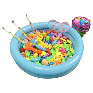 家用儿童磁性手摇伸缩钓鱼竿充气池玩具套装戏水益智捞鱼游戏假鱼