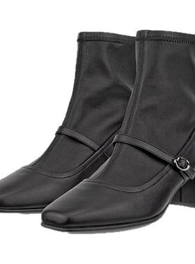ECCO爱步靴子女 秋冬新款粗跟黑色玛丽珍时装靴中筒靴 型塑290973