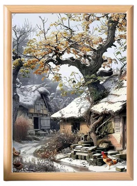 怀旧乡村生活雪中老房图案相框居家装饰摆台乡村田园风景画送长辈