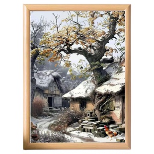 怀旧乡村生活雪中老房图案相框居家装饰摆台乡村田园风景画送长辈
