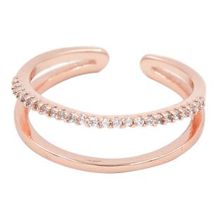 阿吉豆女款双环镶钻开口戒指时尚甜美镶钻指环可微调开口戒指饰品