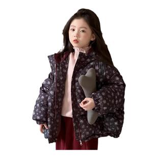 乔伊思童装女童羽绒服冬装2025新款小清新碎花儿童连帽白鸭绒外套