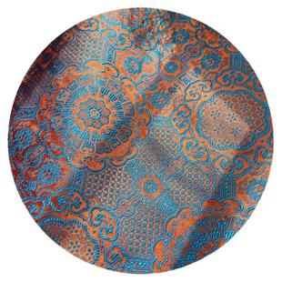 特!桔金黄色底天蓝色宝相花纹团花纹织锦缎布料周岁唐装衣服面料