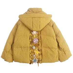 KEIKO [手工扎花]氛围感落叶黄棉服加厚冬季设计感立体绉布棉袄子