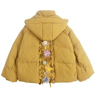 KEIKO [手工扎花]氛围感落叶黄棉服加厚冬季设计感立体绉布棉袄子