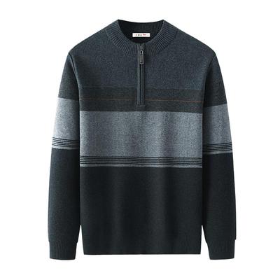 【抗起球】红蜻蜓毛衣男款爸爸装秋冬季拼色条纹拉链半高领针织衫