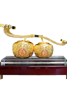 中式铜花丝柿子摆件事事如意装饰