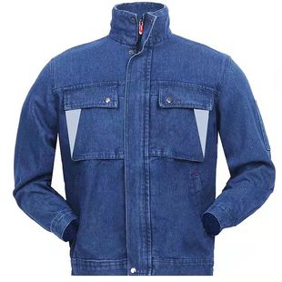 春秋立领牛仔焊工劳保工作服防烫耐磨工地建筑船厂工厂车间机修服