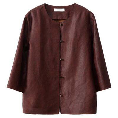 一丝牵香云纱红云龟上衣女100%桑蚕丝简约新中式宽松真丝开衫外套