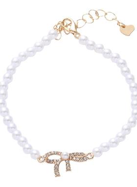 2022年新款潮水钻蝴蝶结珍珠手链韩国东大门小众精致手作串珠手环