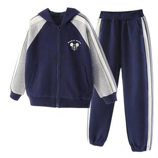 迪士尼男童运动套装春秋2026新款儿童连帽外套卫裤两件套加绒加厚