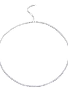 高级喊极简素银细闪锁骨链