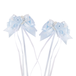 Lolita原创手作蝴蝶结飘带发夹温柔甜美鱼嘴夹玫瑰花朵双马尾对夹