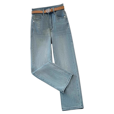 145小个子加绒复古直筒牛仔裤女秋冬新款高腰显瘦八分窄版阔腿裤s