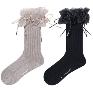 BellaLily新款网纱花边中筒袜女透气休闲袜甜美运动袜子