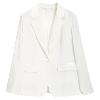 米皇夏季新款翻领真丝西装休闲纯色知性优雅桑蚕丝女士外套