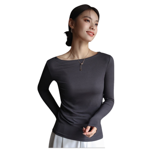 莫代尔打底衫女秋冬季内搭长袖一字领上衣高级感慵懒风秋冬针织衫