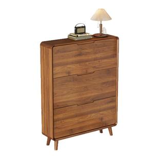 实木超薄窄款翻斗鞋柜入口门楼道靠墙进门口新中式鞋架大容量胡桃