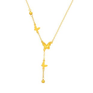 水贝黄金官方旗舰店18K金蝴蝶套链蜂窝轻奢闪项链吊坠礼物送女友