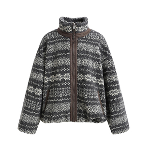 COINROVA 费尔岛拼色羊羔毛外套毛绒宽松有质感加厚外套加绒保暖