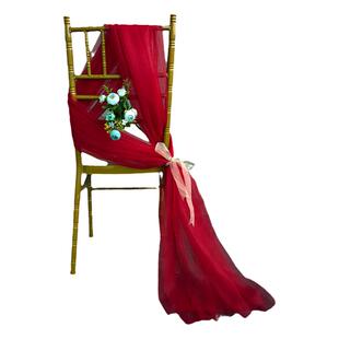 婚庆椅子红纱背景纱结婚装饰纱婚礼网纱白纱竹节椅背红色