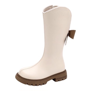 女童靴子时尚高筒靴秋冬新款中长筒皮靴小公主软底宝宝加绒马丁靴