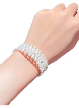 新款仿珍珠宽边网红手链女手圈简约手环遮伤疤手镯护手腕饰品