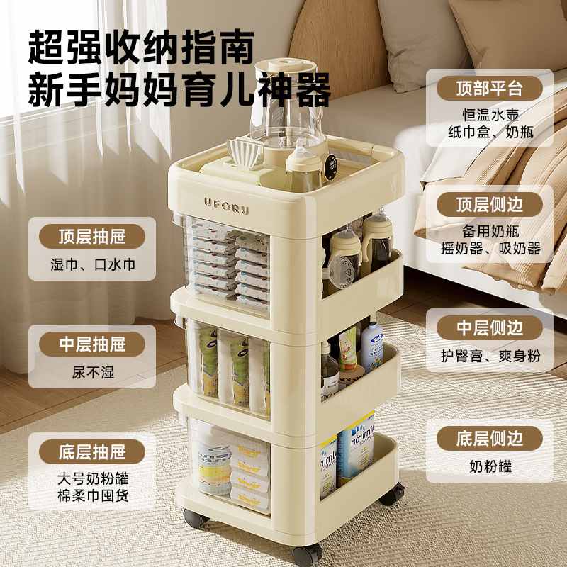 小推车零食置物架家用婴儿物品柜收纳卧室架收纳移动客厅落地多层