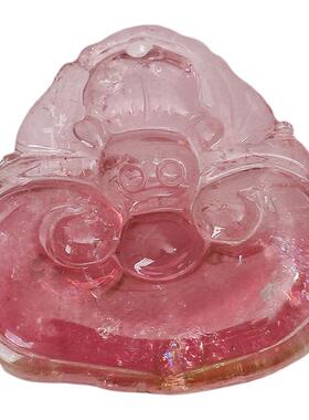 通透干净碧玺吊坠雕件旺气血